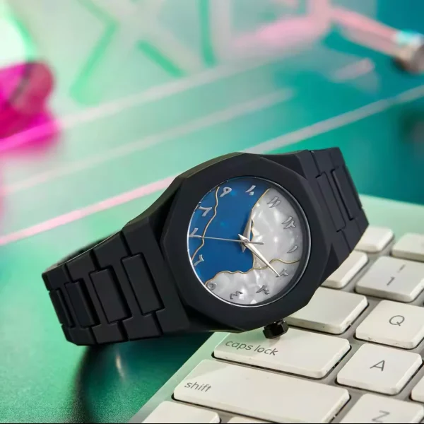 aura watch 2025 new arabic aura watch silver dial @ navy bule modern creative design (blue )