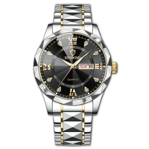 binbond 2521 luxury brand luminous quartz watch for men (black dial)