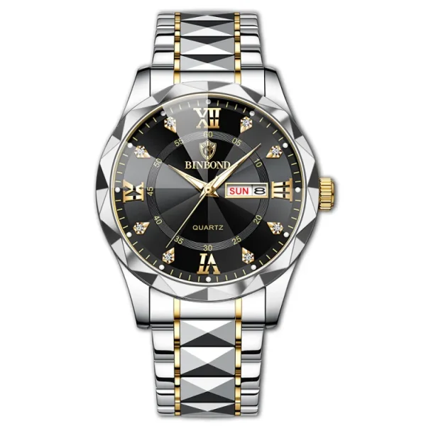binbond 2521 luxury brand luminous quartz watch for men (black dial)