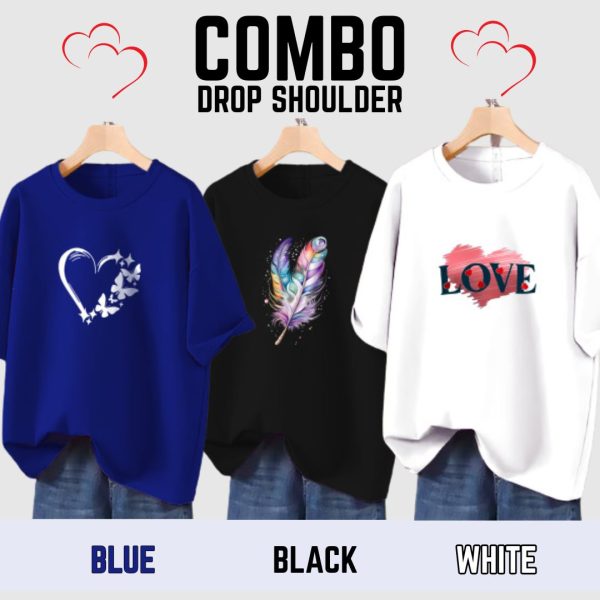 3 pcs combo lovely drop shoulder t shirt for women