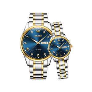 olevs 5563 couple watch tow tone chain (blue dial)