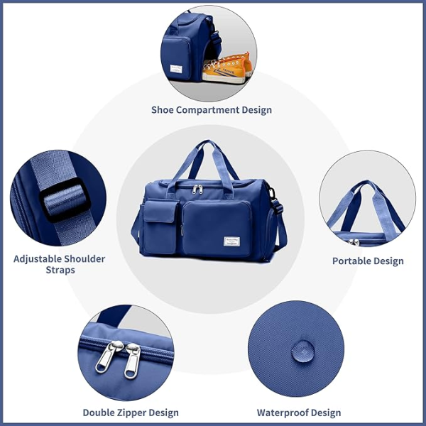 fashionable large capacity travel & gym bag blue