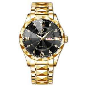 binbond 2521 luxury brand luminous quartz watch for men (golden black)