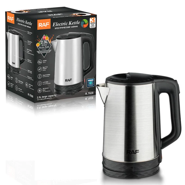 raf r 7928 steel water heater electric kettle 2.3 liter silver