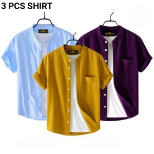 fashionable casual half sleeve shirt for men (paste + yellow + purple)