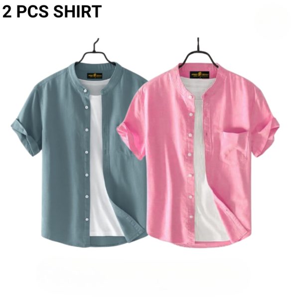 fashionable casual half sleeve shirt for men ( pink+ ash )