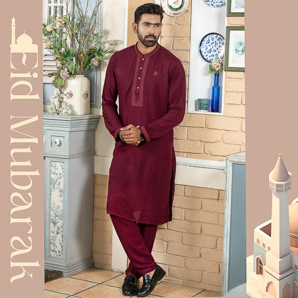 premium quality panjabi pajama set (maroon)