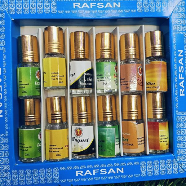 12 pieces halal attar/12 pcs attar combo pack/perfume ator /ayna ator (3ml each bottle) (magnet,kacha beli,shahi darbar,bokul ful,rojoni gandha,gule lala