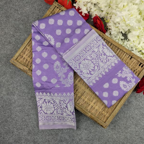 Premium Silk Katan Saree Combo Set - Lavender - Image 3