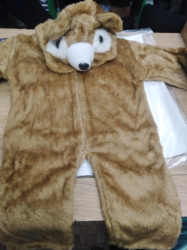 baby children's jumpsuit plush textured cartoon bear design hooded long sleeve warm romper 6 month