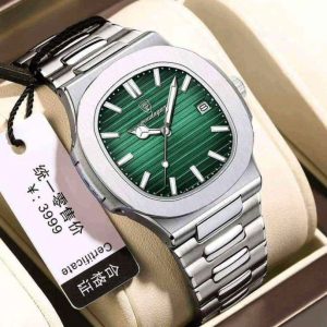 poedagar 613 luxury stainless steel strap watch (green dial)