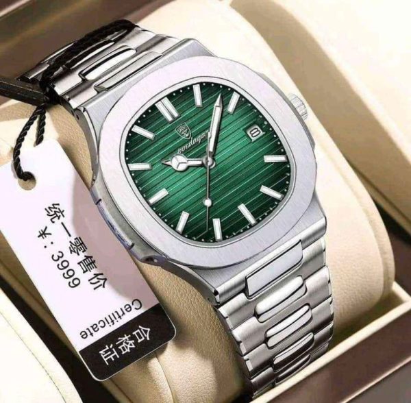 poedagar 613 luxury stainless steel strap watch (green dial)