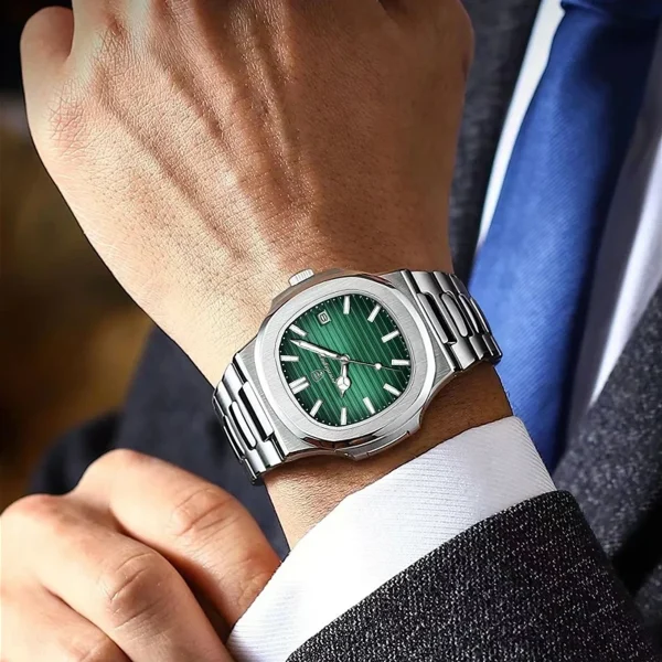 poedagar 613 luxury stainless steel strap watch (green dial)