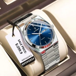poedagar 930 men's new luxury luminous date week stainless steel quartz watch for me