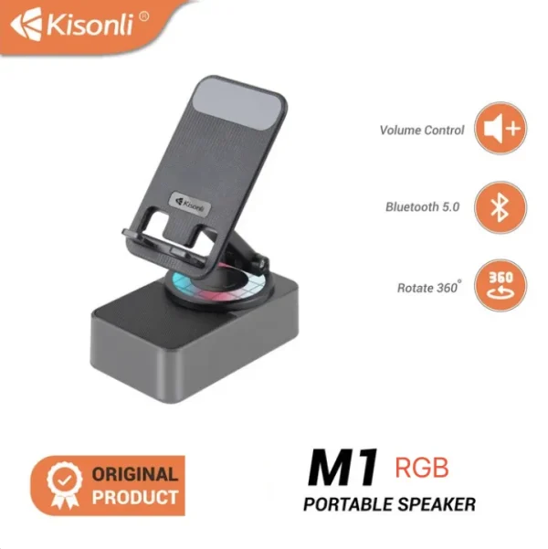 kisonli m 1 wireless folding bracket rgb bluetooth speaker with 360 degree phone holder stand