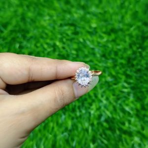 classic crystal crown ring – golden finish
