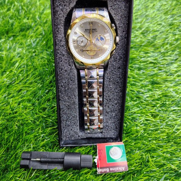 binbond quartz watches men’s luxury stainless steel + free chain cutter & battery .