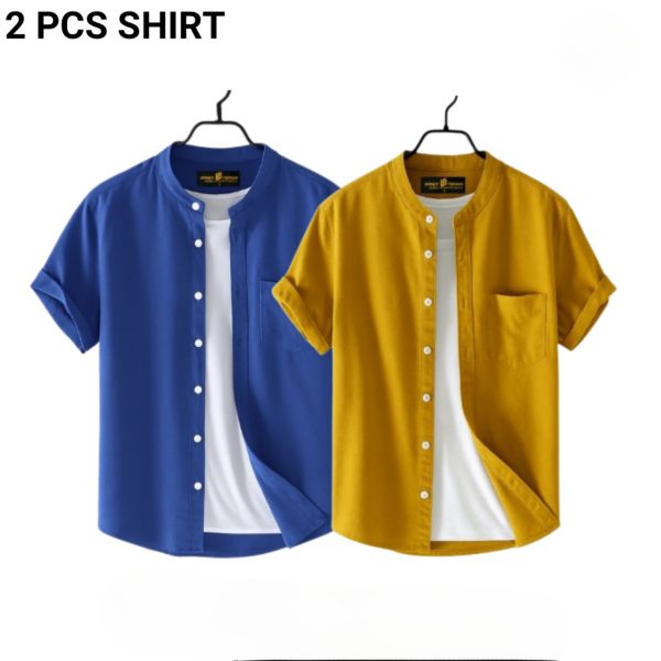 fashionable casual half sleeve shirt for men(yellow+ petrol)