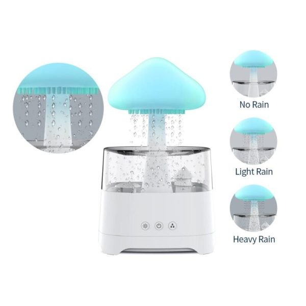 5 in 1 bluetooth speaker rain cloud humidifier, switchable 7 colors, 450ml capacity super quiet, intelligent anti dry function