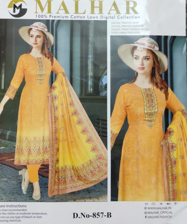 malhar 100% premium cotton lawn digital printed 3 piece