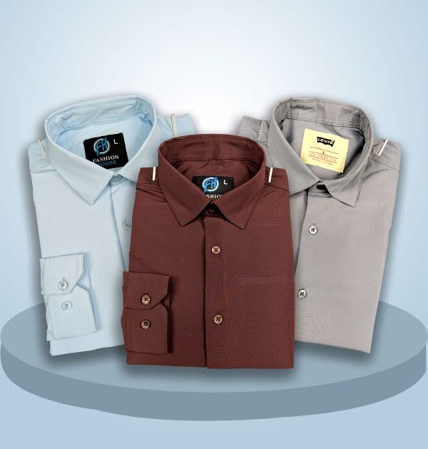 Premium 3 Piece Shirt  Combo Pack (Formal / Casual) (Ash, Coffee, Sky)