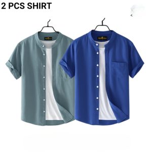 fashionable casual half sleeve shirt for men (ash+ petrol)