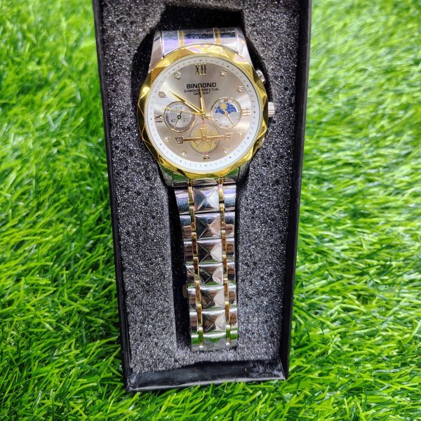 binbond quartz watches men’s luxury stainless steel + free chain cutter & battery .
