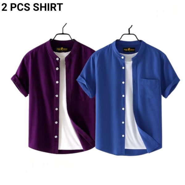 fashionable casual half sleeve shirt for men (petrol+ purple)