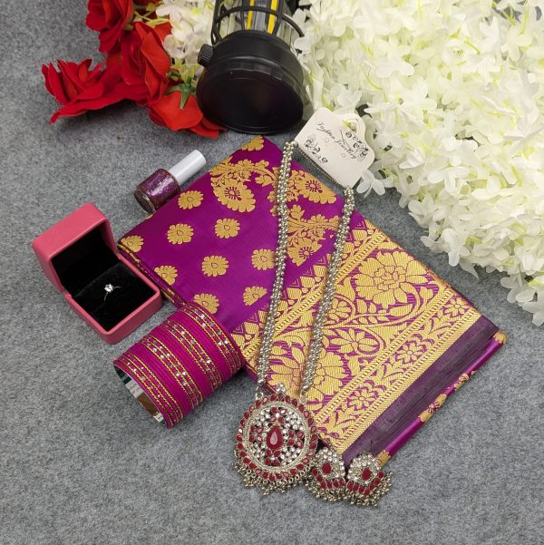 premium silk katan saree combo set purple