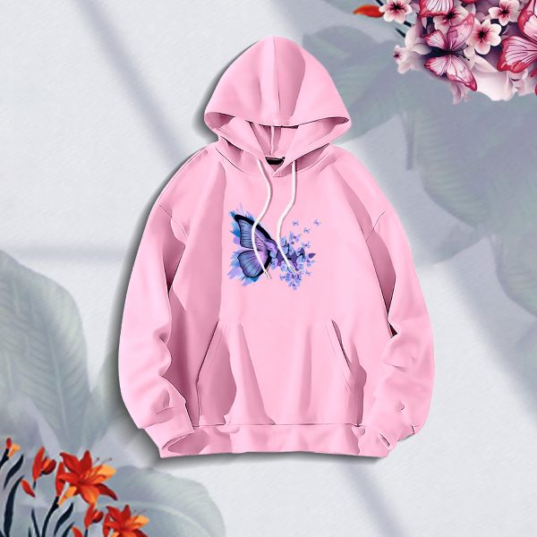premium comfortable (purple butterflies pink) ladies winter hoodie