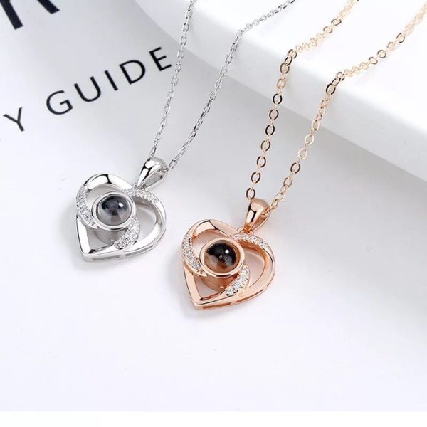 pure silver heart projection 100 hundred languages i love you necklace pendant