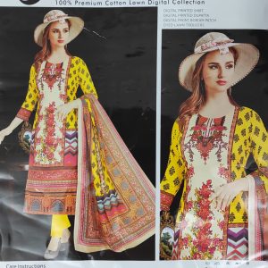malhar 100% premium cotton lawn digital printed 3 piece