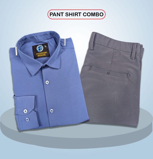 premium shirt & pant combo (formal / casual) (light blue & ash)