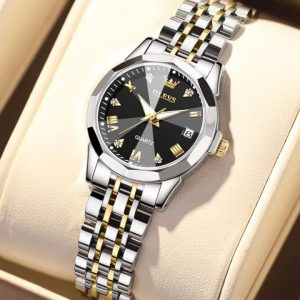 olevs watch for women branded stainless steel elegant luminous ladies watches 9931 black dail