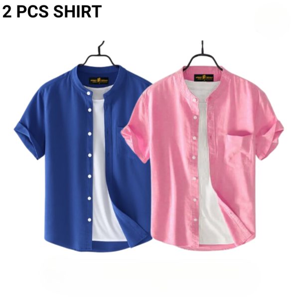 fashionable casual half sleeve shirt for men(petrol+ pink)