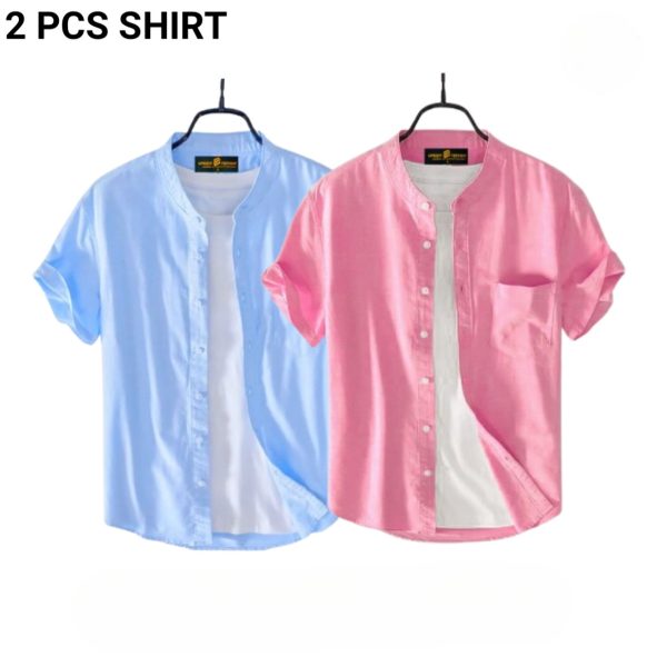 fashionable casual half sleeve shirt for men(sky+ pink)