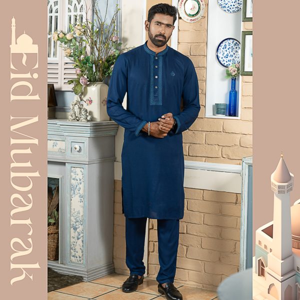 premium quality panjabi pajama set (navy blue)