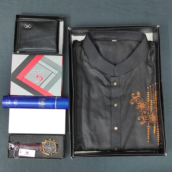 printed panjabi+ wallet+ olevs belt watch+ perfume combo pack