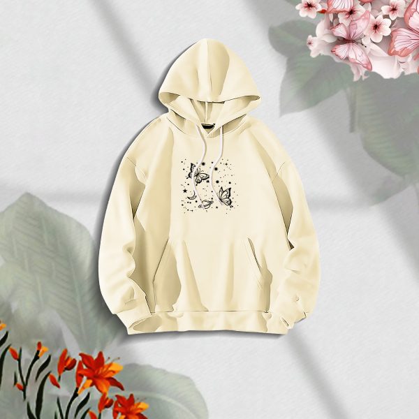 premium comfortable stylish (butterflies glove off white) ladies winter hoodie
