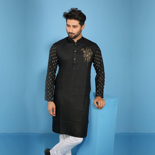 cotton printed punjabi + premium watch + leather wallet + body spray + and digital counter tasbih combo pack