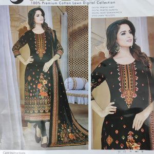 malhar 100% premium cotton lawn digital printed 3 piece