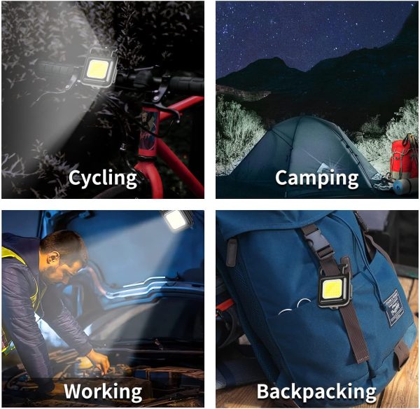 multi functional outdoor keychain light with 800lm cob and 3 lighting modes, for camping, hiking and emergencies