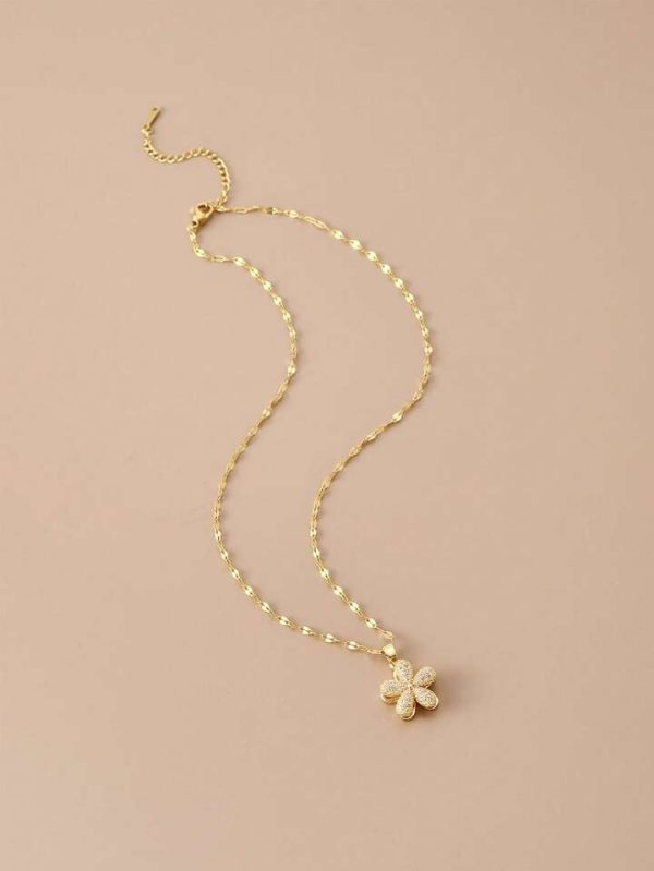 rotatable five petal flower gold plated women's necklace (with gift box)