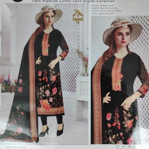 malhar 100% premium cotton lawn digital printed 3 piece