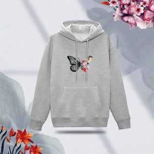 premium comfortable (black butterflies & flowers gray) ladies winter hoodie