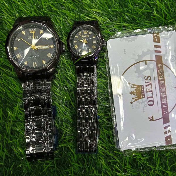 olevs stainless steel fashionable couple watches full black