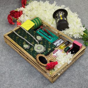 premium half silk jamdani saree combo set green