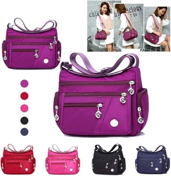 women’s nylon waterproof large capacity crossbody bag (purple)