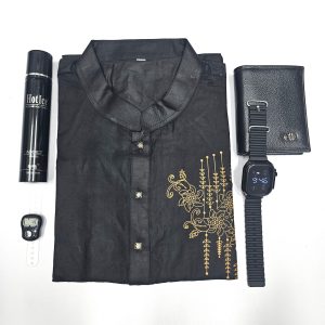 cotton printed punjabi + premium watch + leather wallet + body spray + and digital counter tasbih combo pack