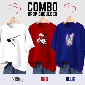 3 pcs combo lovely drop shoulder t shirt for women